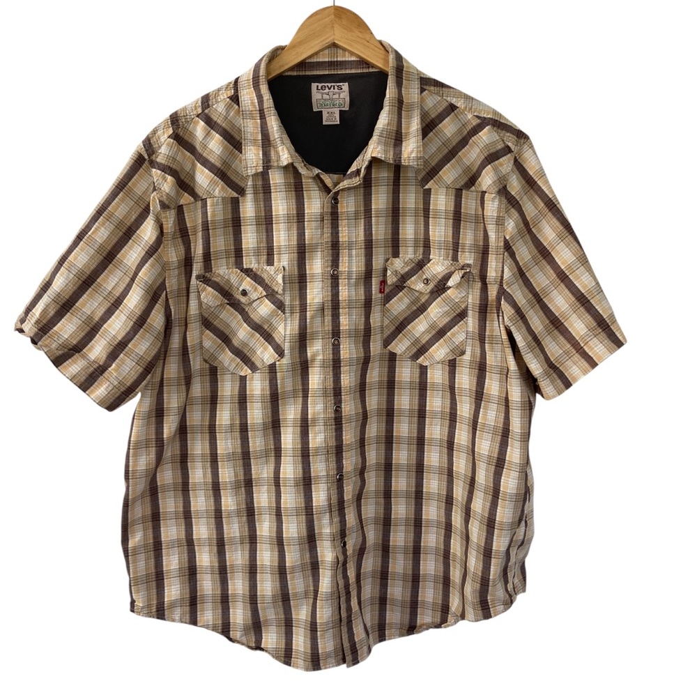 Levi’s Brown Plaid Short Sleeve Pearl Snap Western Shirt XXL Workwear